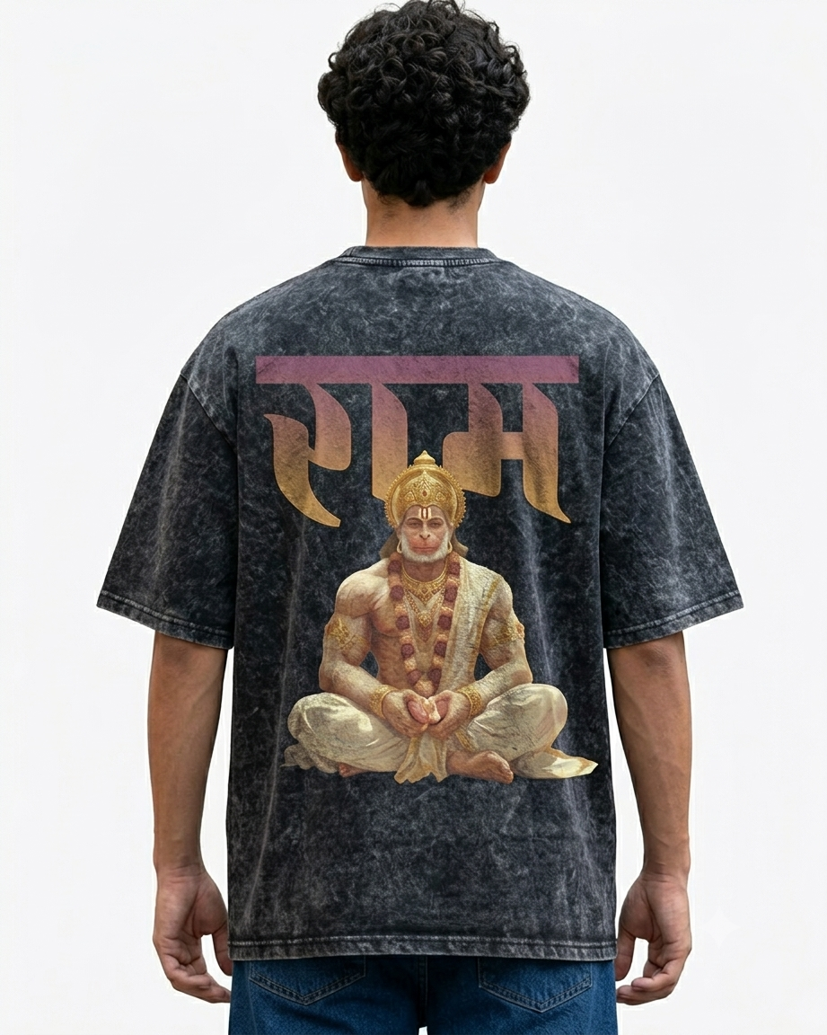 Ram Naam Hanuman Graphic Oversized T-Shirt – Vintage Black